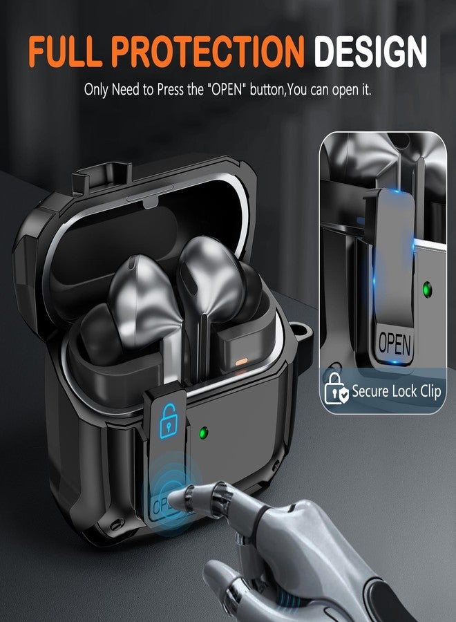 Polislime Compatible with Samsung Galaxy Buds 3 Pro Case(2024) / Buds3 FE (2025) / Buds 3 Case (2024) with Secure Lock Clip & Cleaning kit -Black - Image 3